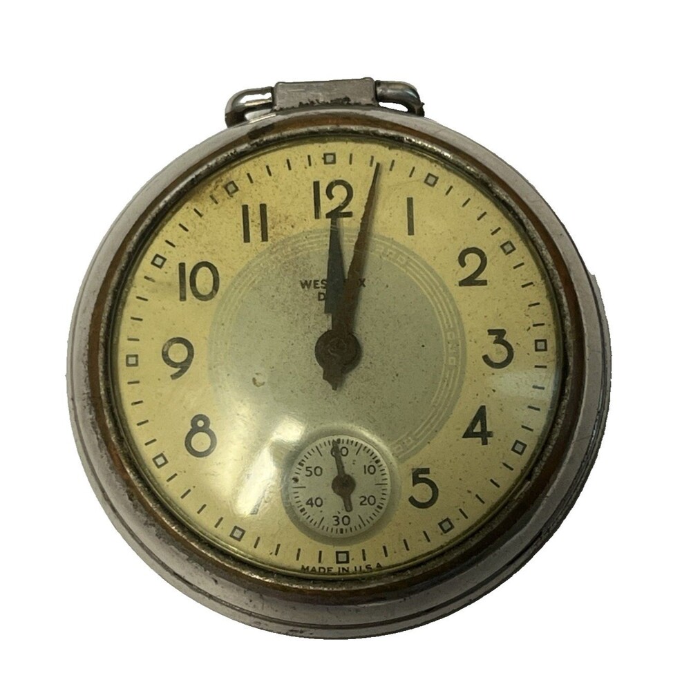 Vintage Westclox Pocket Watch Made USA w/ Tooled Leather Mexico Case Untested